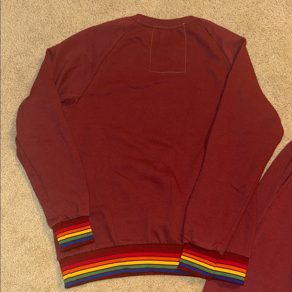 Aviator Nation Burgundy Sweatsuit set with Rainbow Accents - Picture 7 of 8